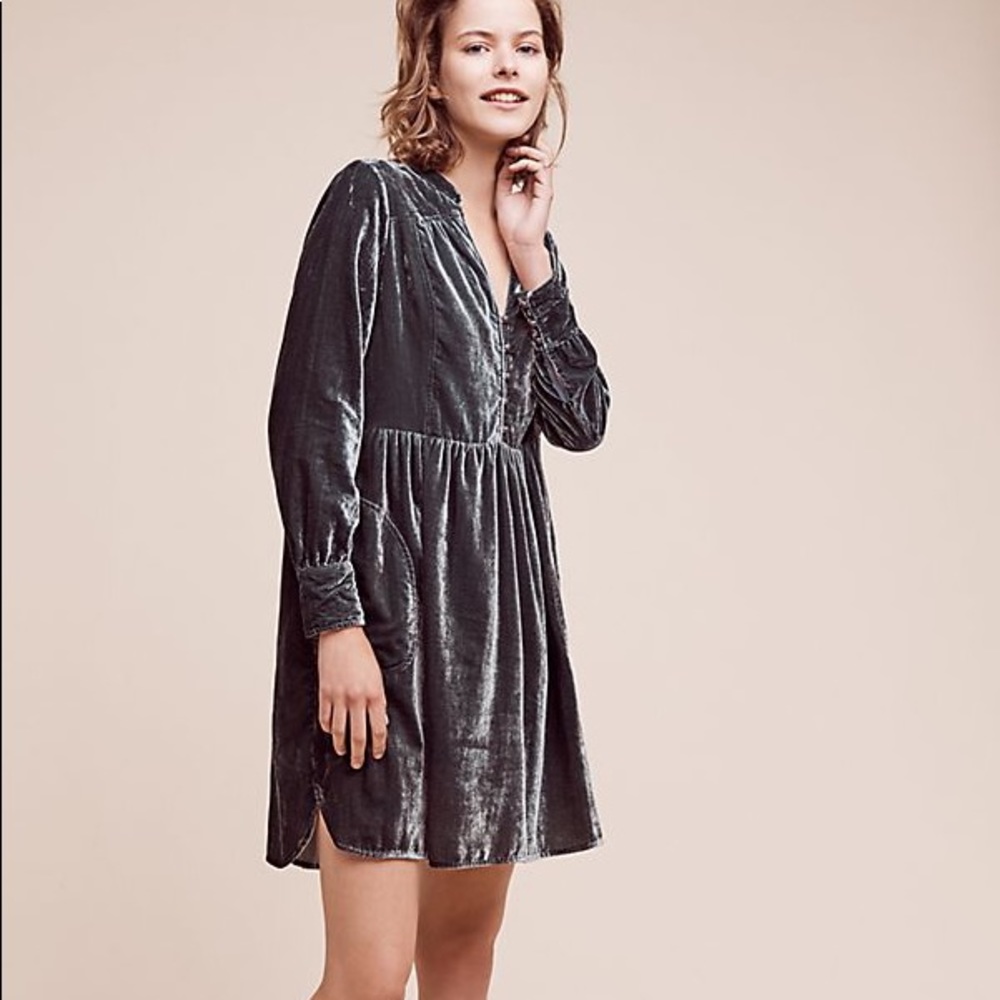 Anthropology Velvet Green Shirt Dress